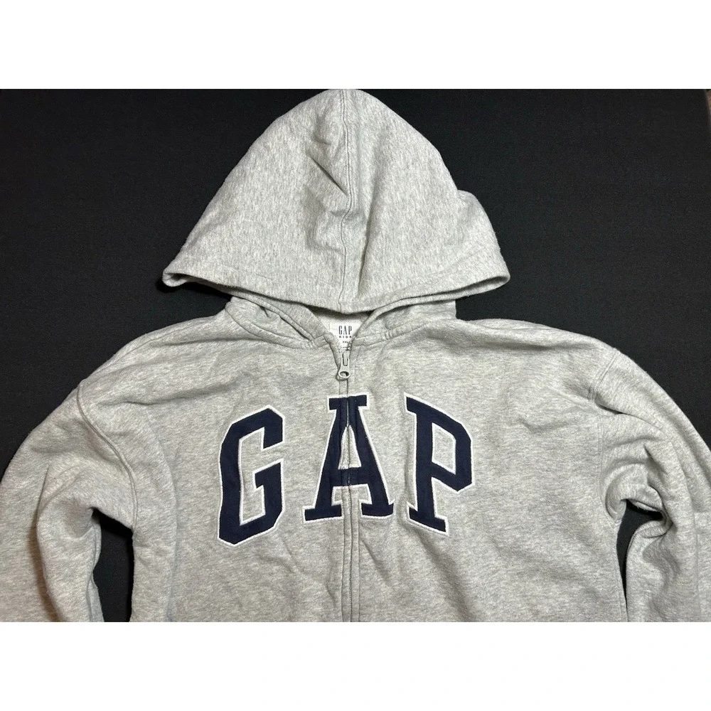 Gap Kids Boys Gray XXL Full Zip Logo Fleece Hoodie Sweatshirt Pockets